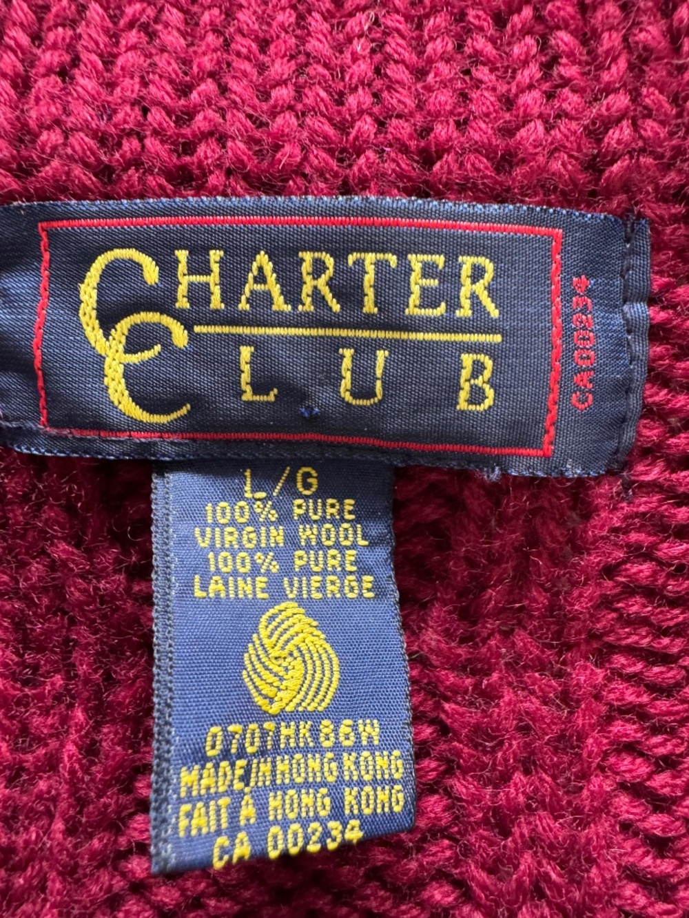 Charter Club Men's Cable Knit Shawl Collar Cardigan in Burgundy Wool Large - Picture 3 of 7